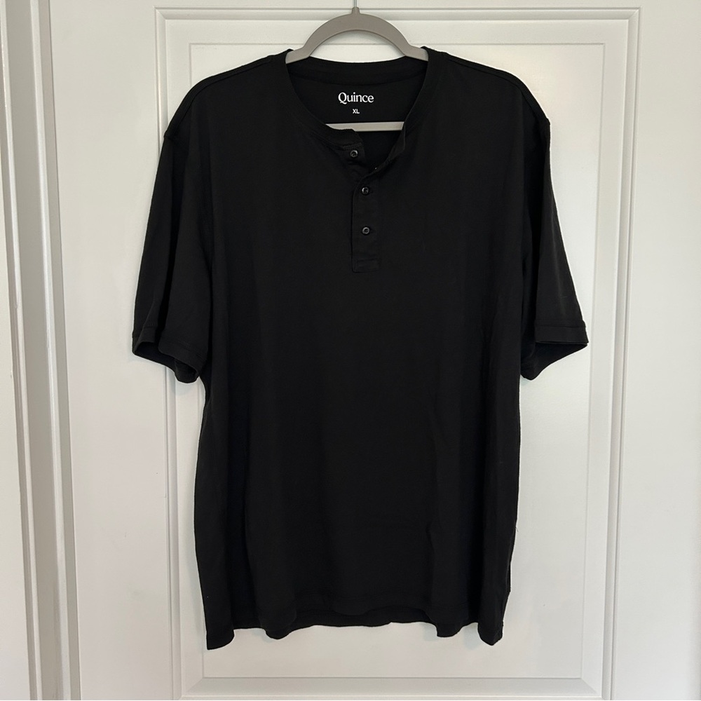 Quince Men's Cotton Modal Black Henley Tee, Size XL